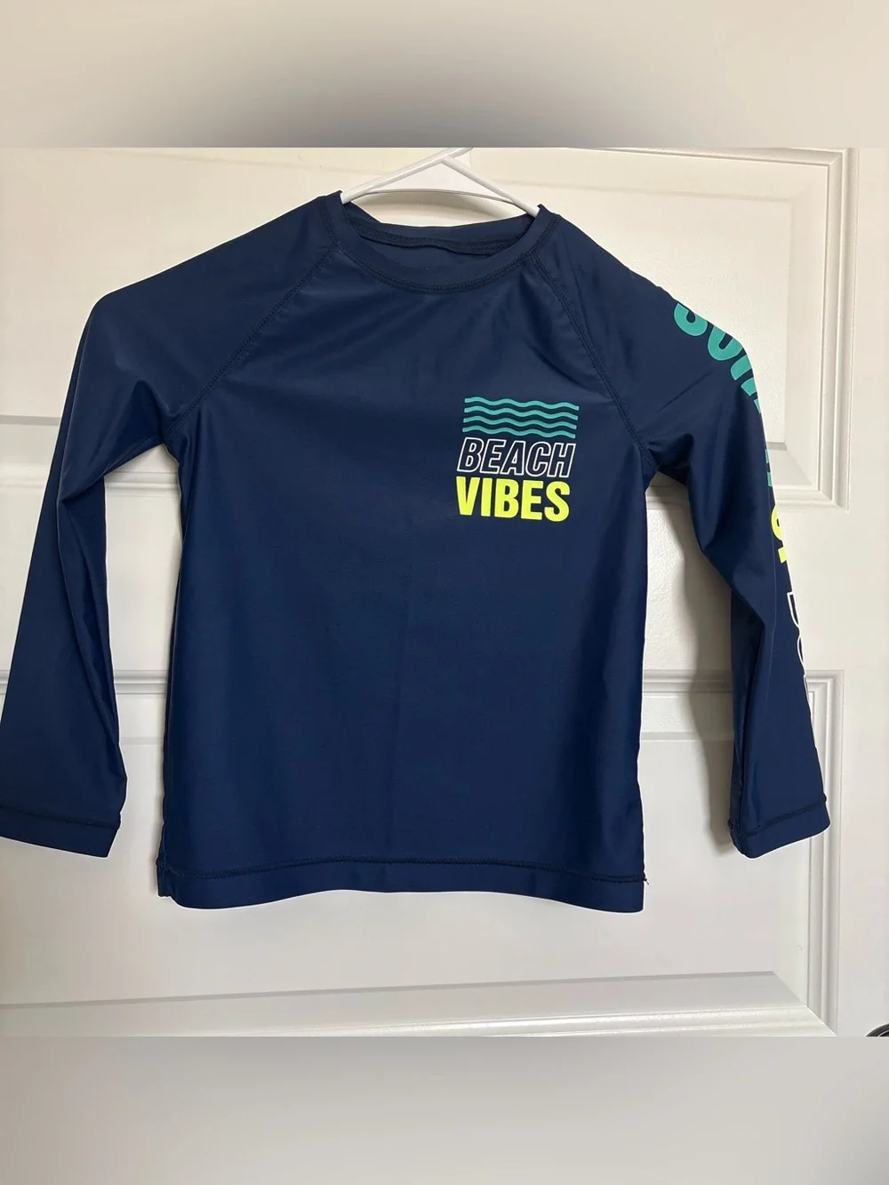 OshKosh B'gosh Navy Long-Sleeve Rash Guard with Teal and Neon Yellow Accents